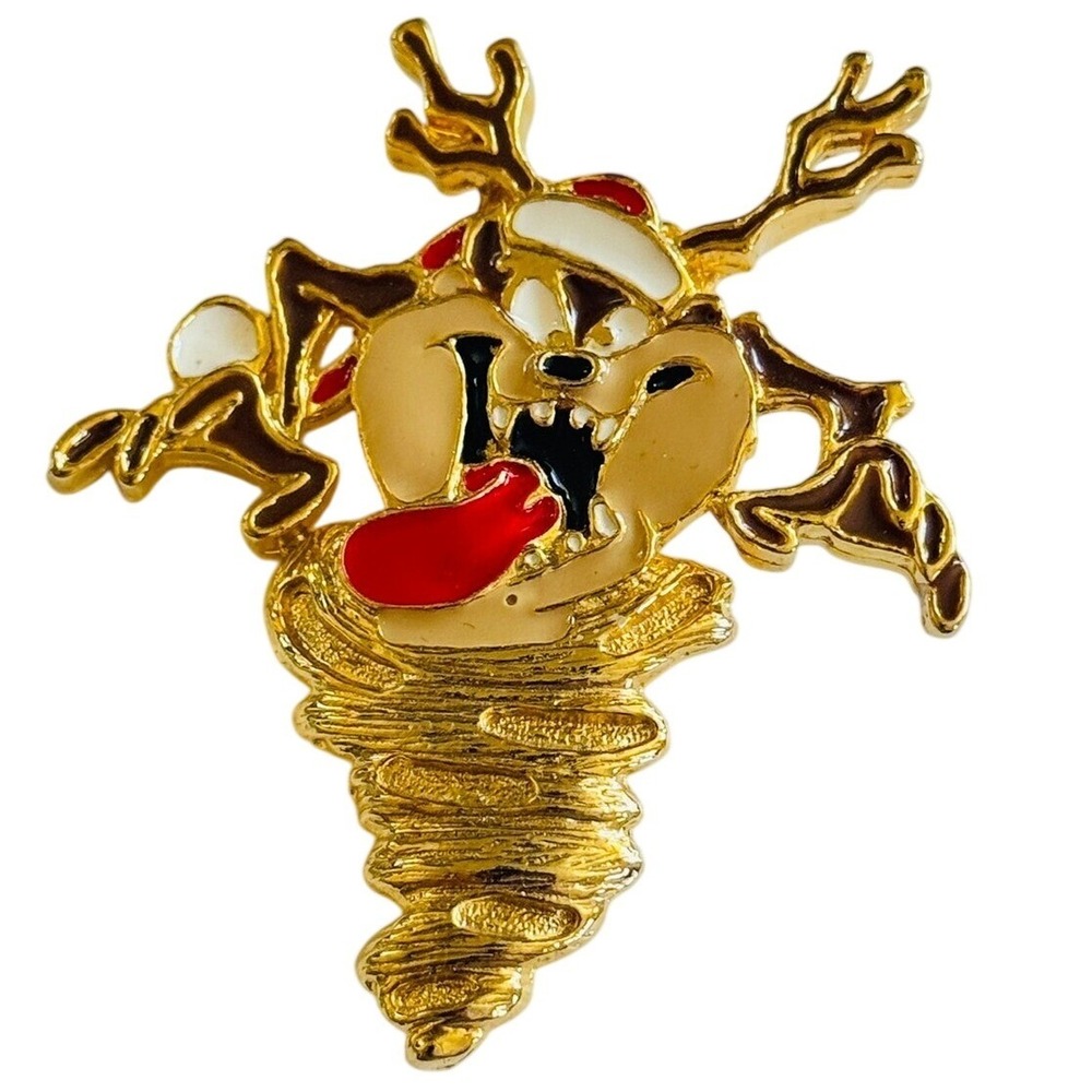 VTG 1995 Christmas Tazmanian Devil Pin Brooch Pin Starline Enamel Warner Bros